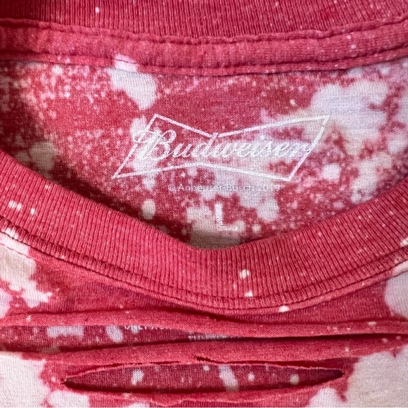 Custom Bleached Budweiser Beer Bleached Distressed Red Shirt Size Large - Picture 4 of 5